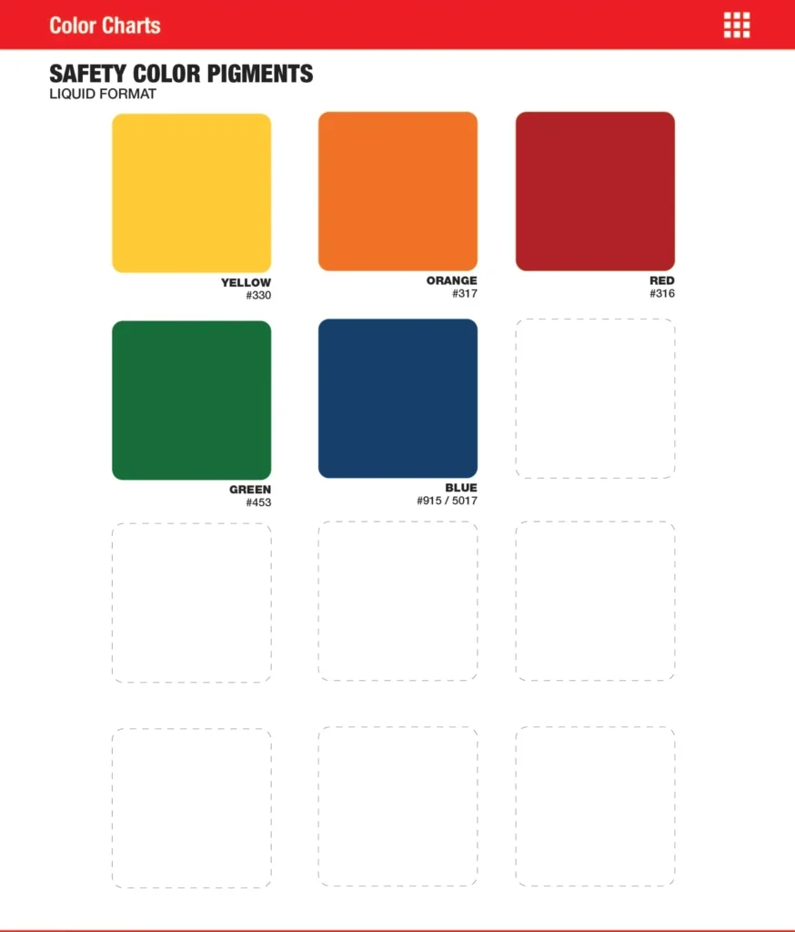 color chart with safety color pigments