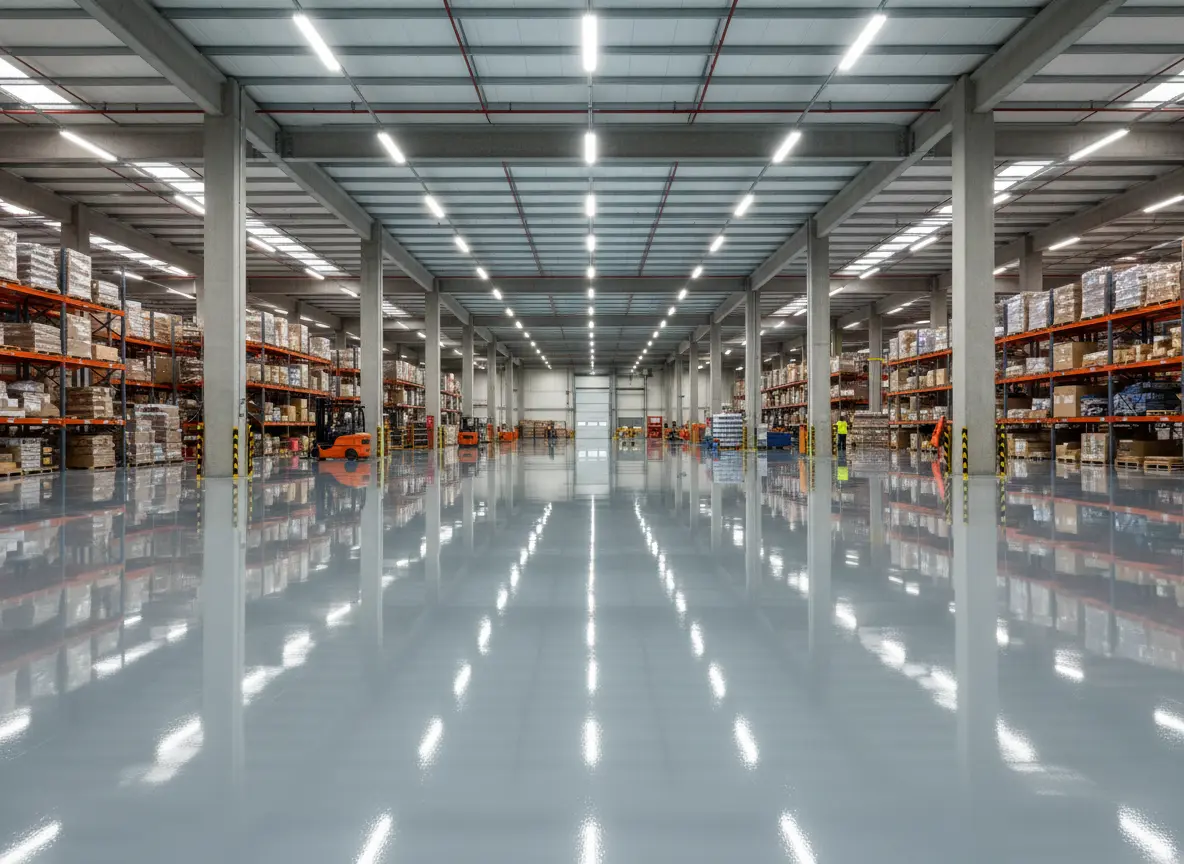 Commercial warehouse epoxy flooring with high performance coating