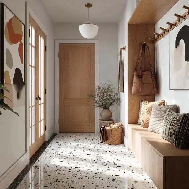 Cozy urban entryway with polished terrazzo